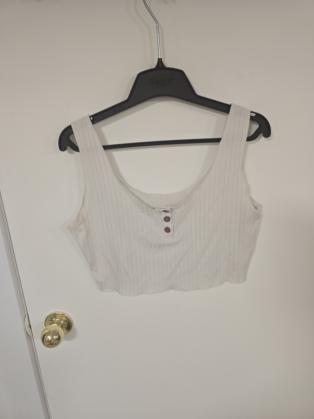 Women's Cream Ribbed Cropped Tank with Button Detail